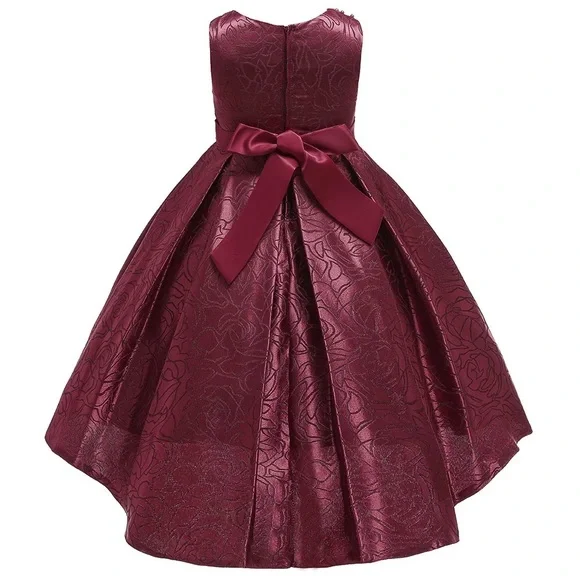 Luxury Pearl Embroidered Floral Bow Princess Wedding Birthday Flower Dress 5056 - Picture 4 of 10